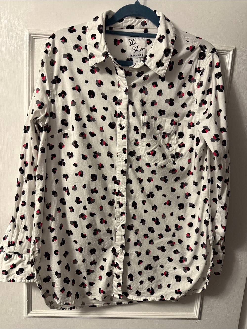 Tribal Cotton Button-Up Shirt with Black & Pink Spot Print